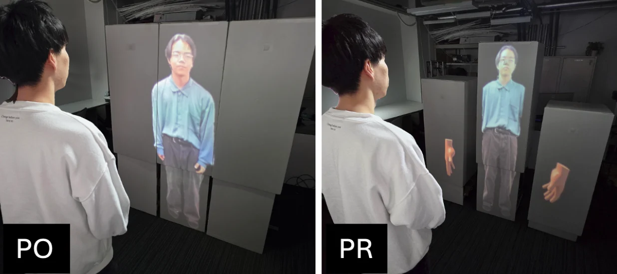 Comparison of two projection arrangements for representing a remote speaker's body